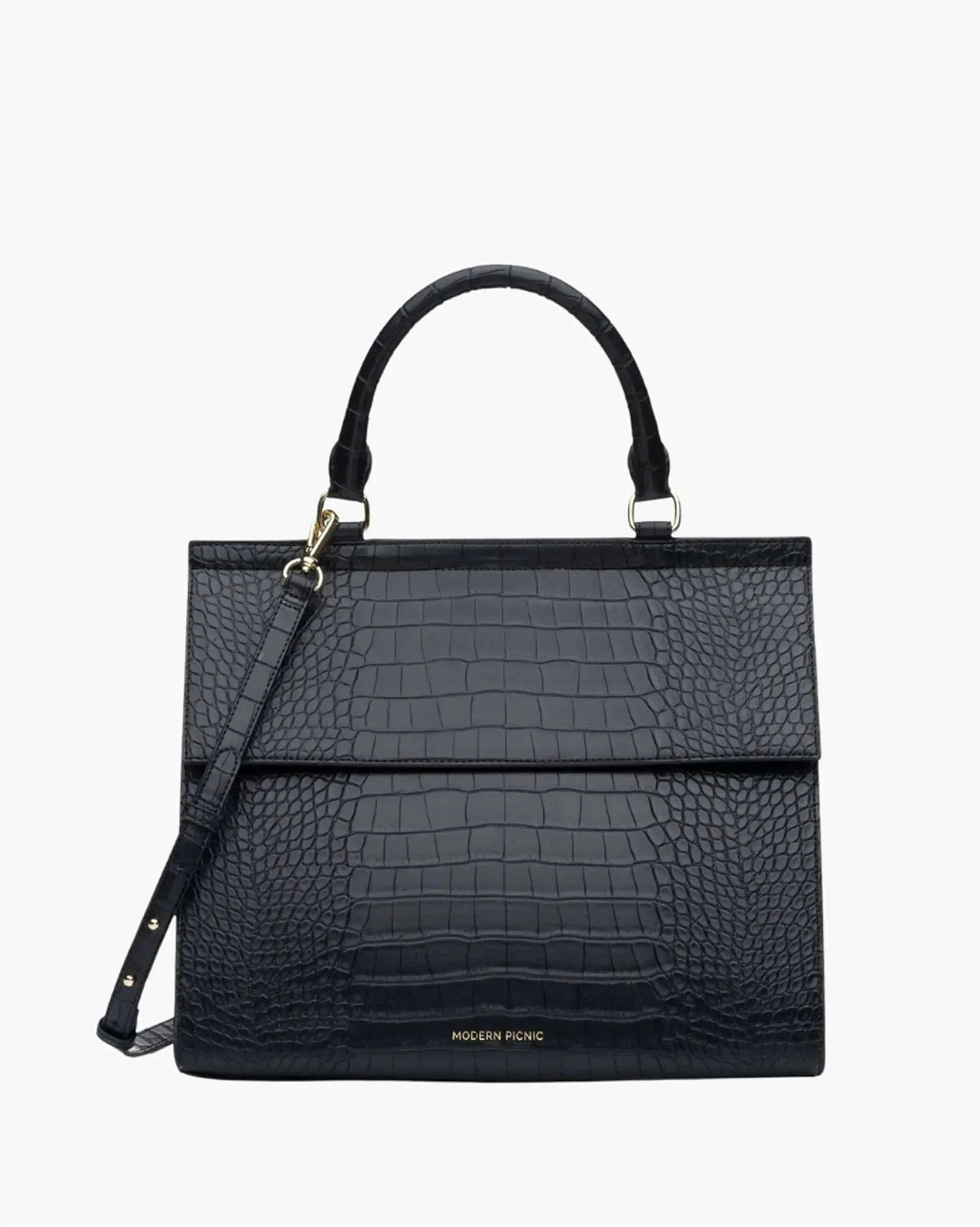 Large, Insulated, Chic Lunchbox, Black Croc