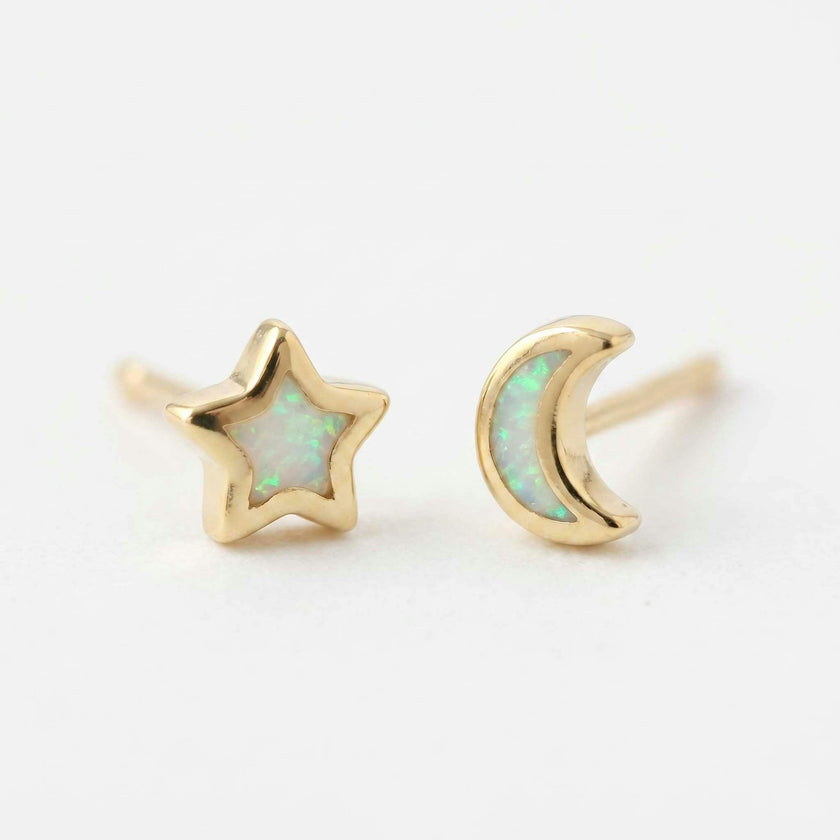 Opal Star Moon Stud Earrings