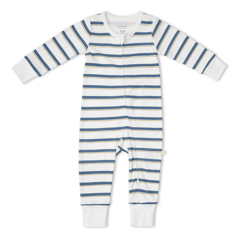 Organic 2-Way Zip Romper - Navy Stripe
