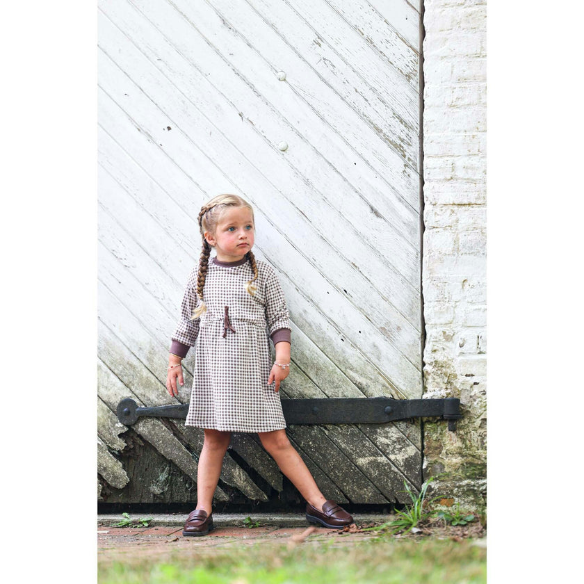 Soft Gingham Contrast Neck & Cuff Long Sleeve Dress