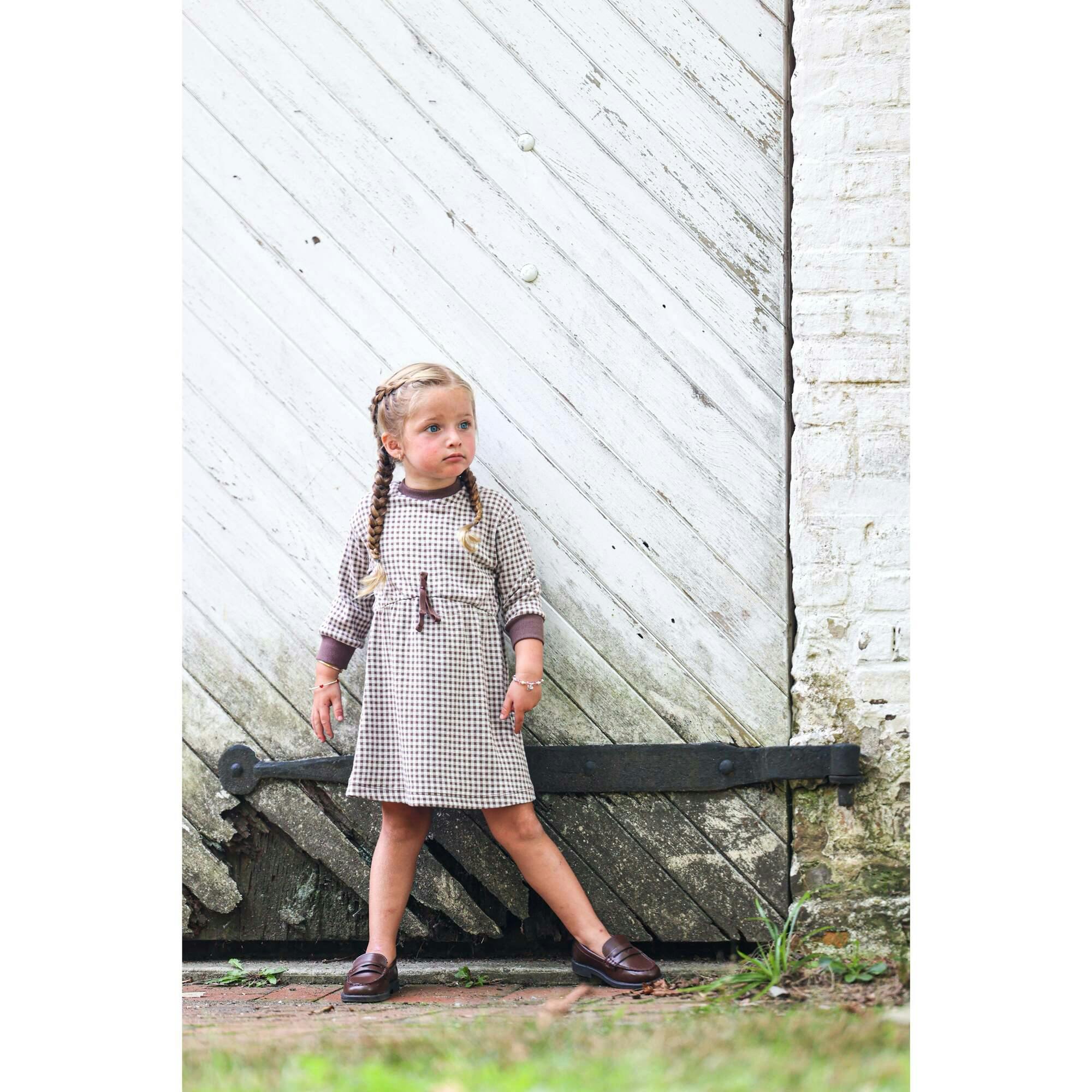 Soft Gingham Contrast Neck & Cuff Long Sleeve Dress