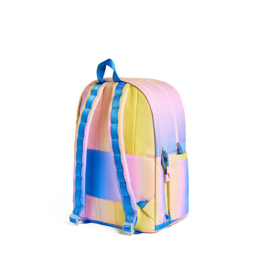 Kane Double Pocket Large Backpack, Blue/Pink/Yellow Gradient