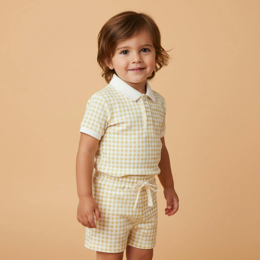 Organic Collar Tee & Shorts Set - Dotty Gingham