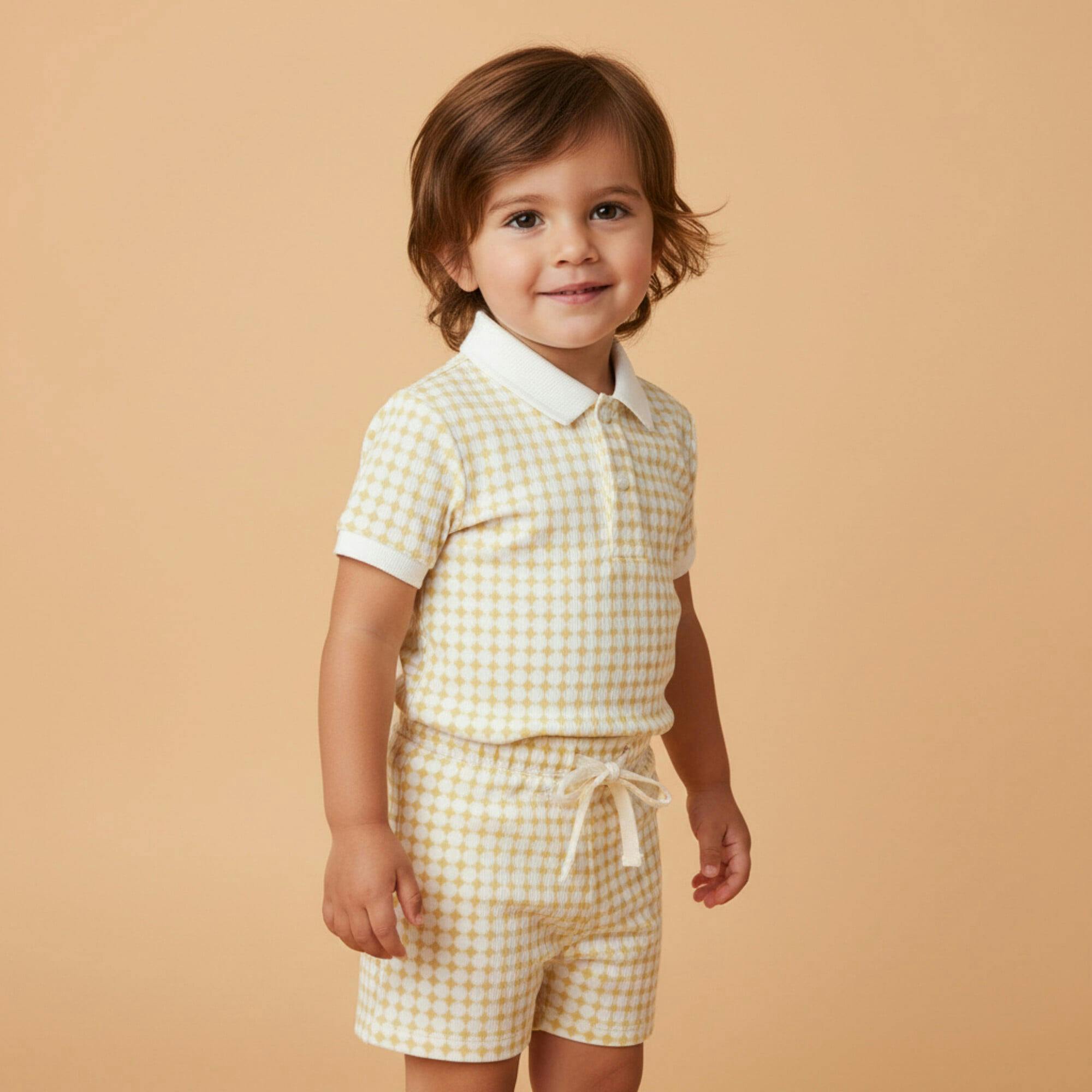 Organic Collar Tee & Shorts Set - Dotty Gingham