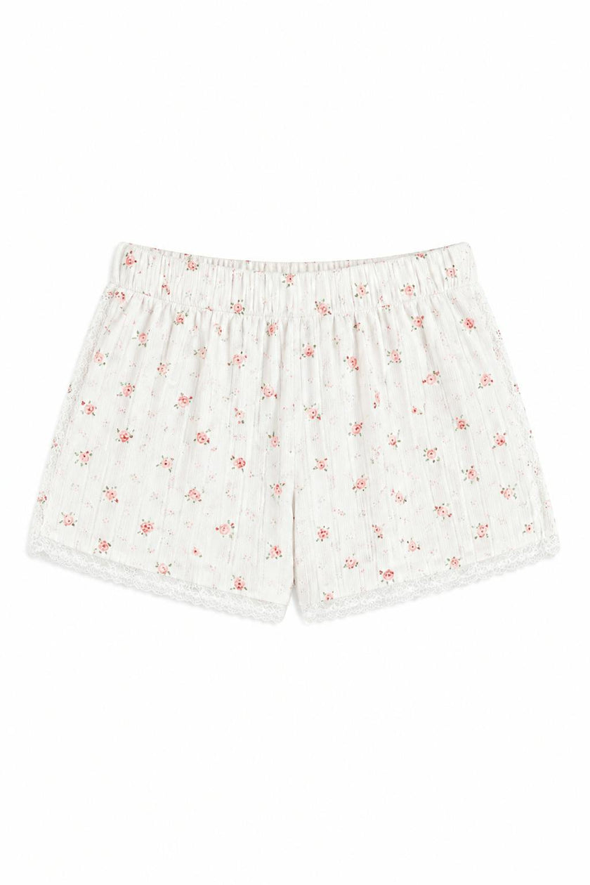 Teddy White With Rose Pointelle Shorts