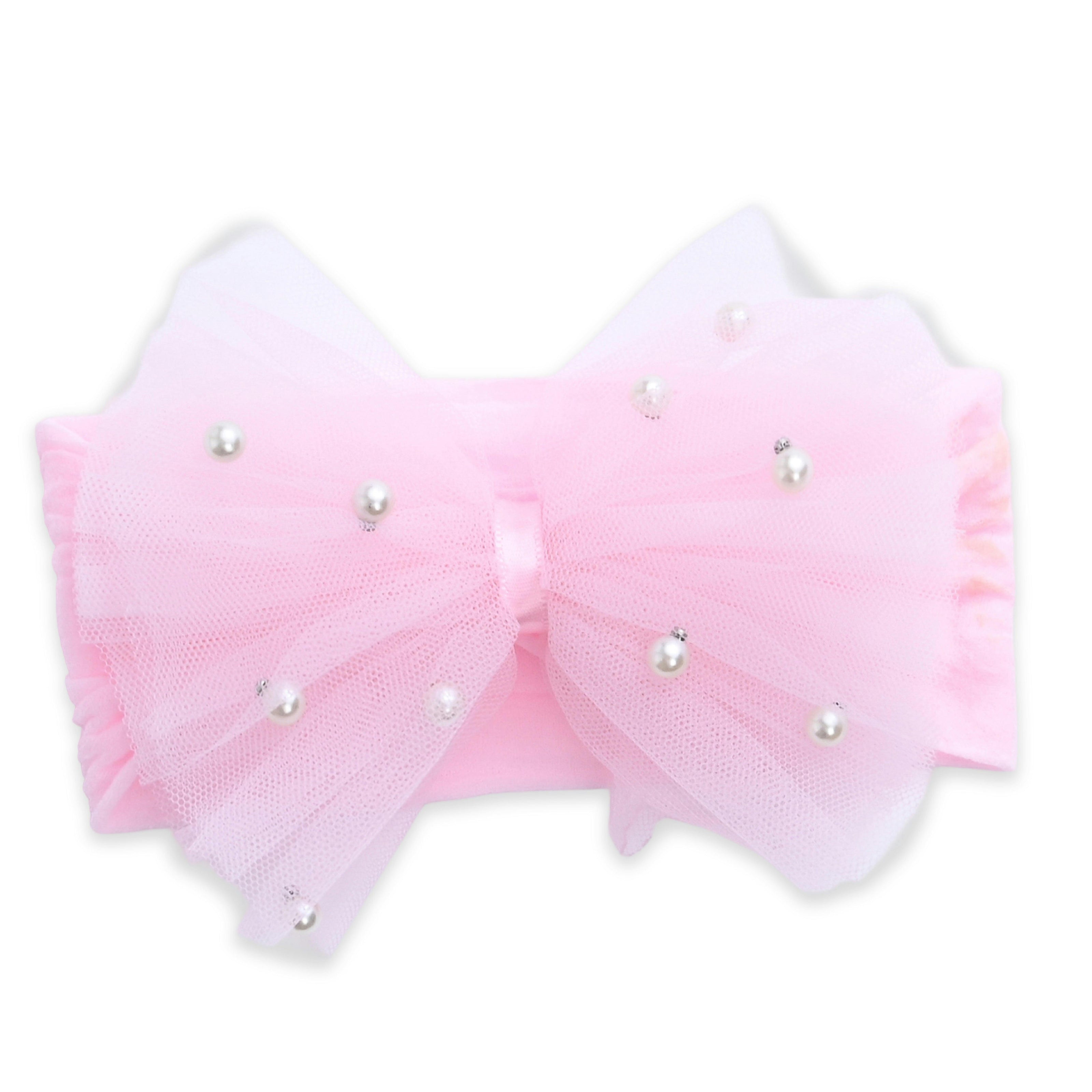 Multicolor Elastic Tulle Pearl Bow Headband Set