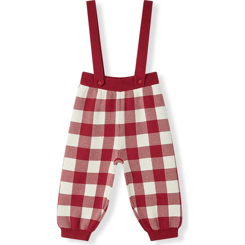 Red Gingham Knit Suspender Pants