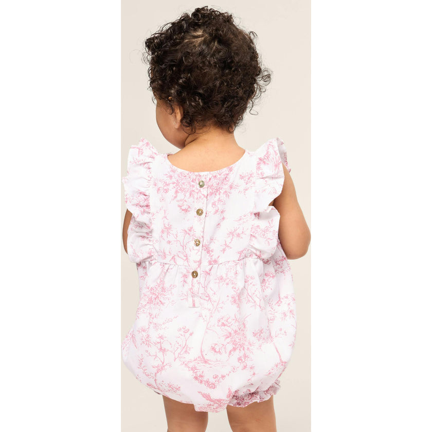 Baby's Twill Ruffled Romper in Pink Timeless Toile