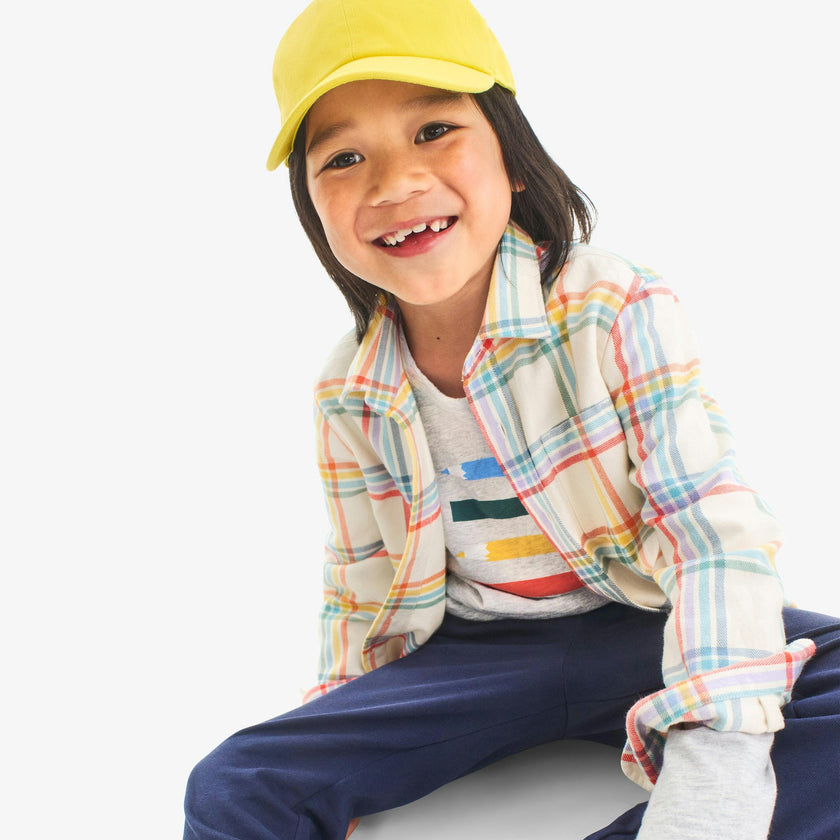 Kids long sleeve rainbow flannel button down