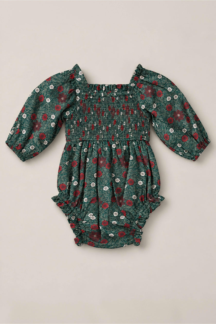 Baby Madeline Romper in Evergreen Merry Ditsy