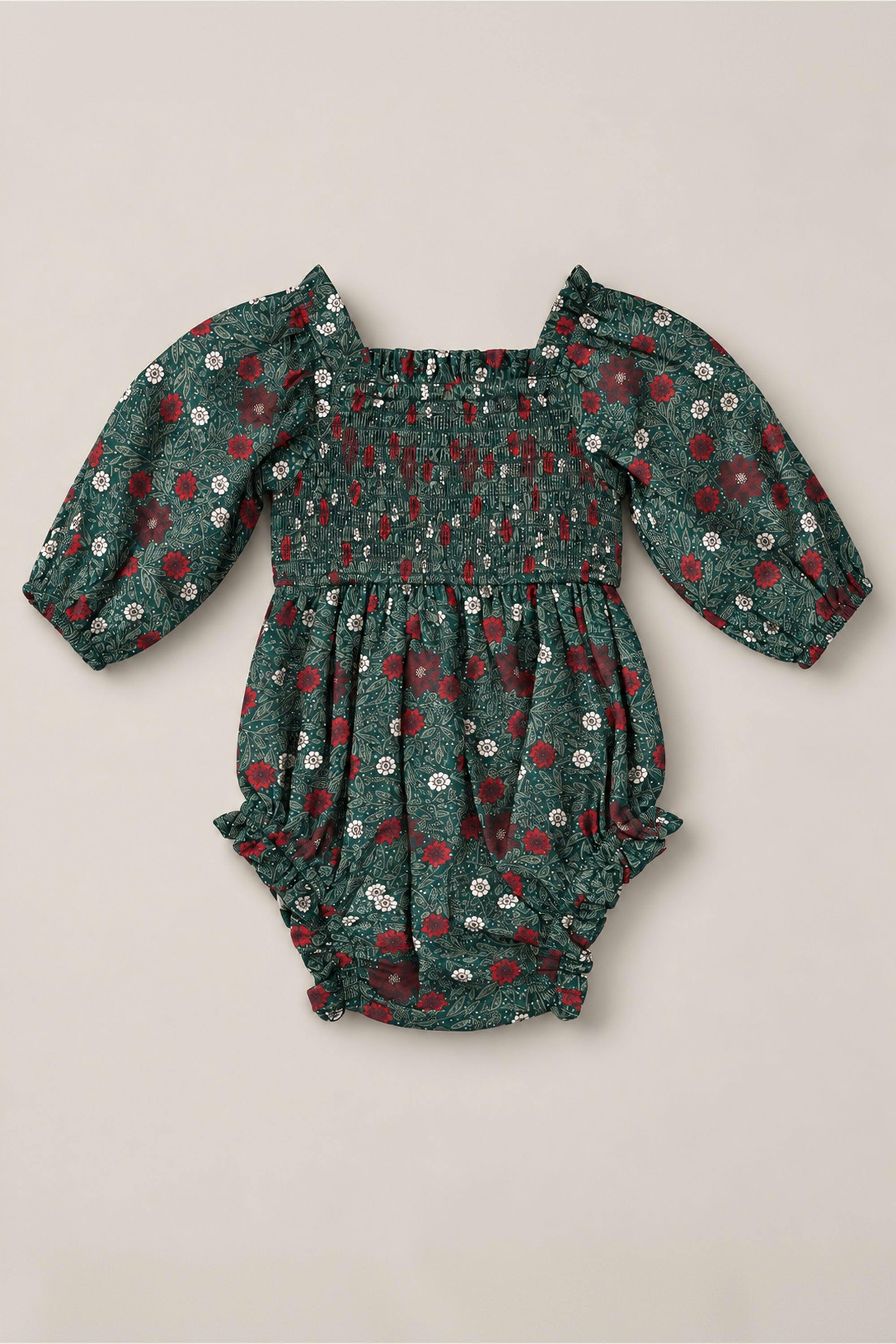 Baby Madeline Romper in Evergreen Merry Ditsy