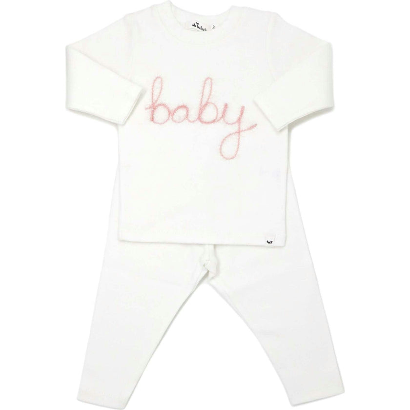 "Baby" Pink Sparkle Embroidered Two Piece Set