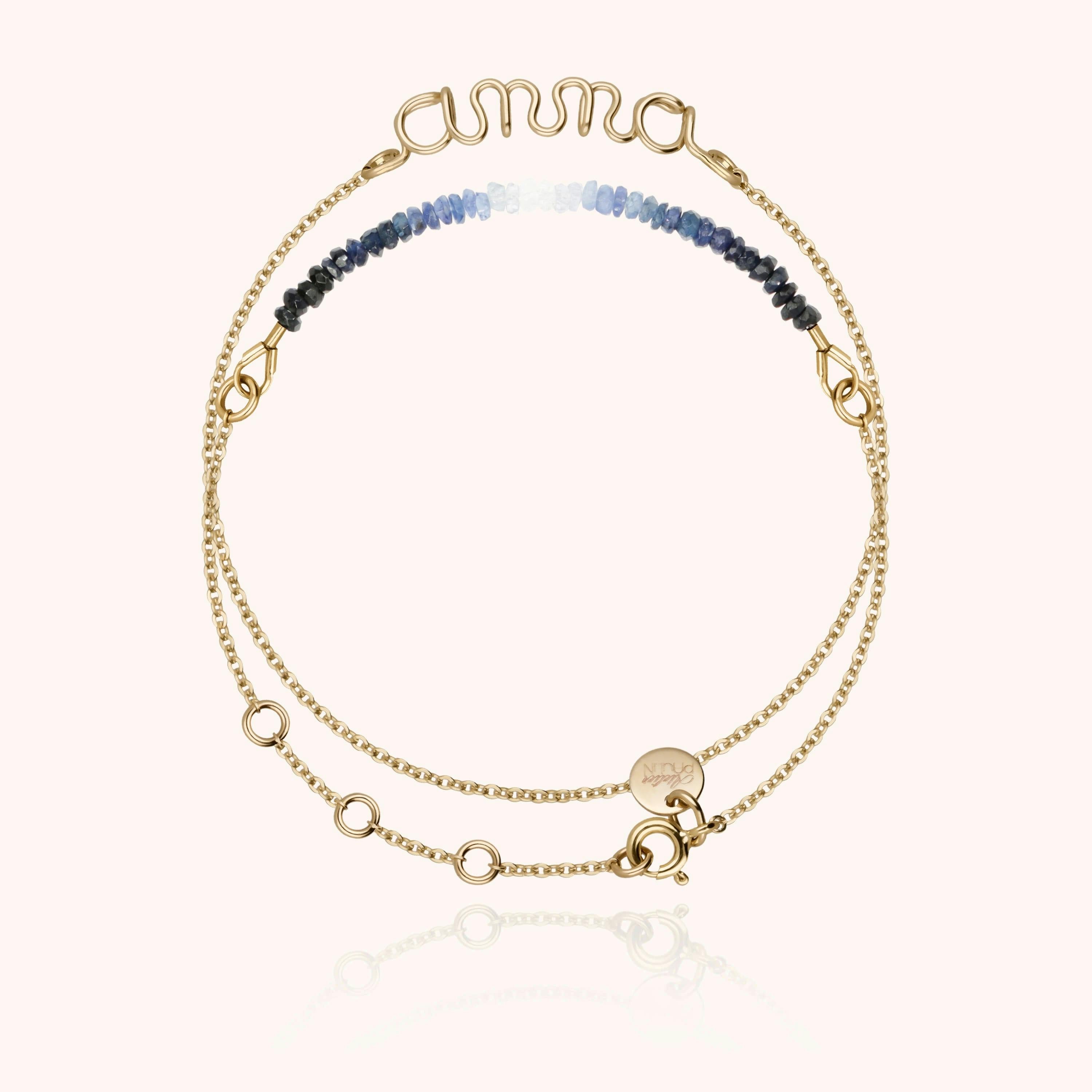 Women's Personalized Double Wrap Bracelet, Sapphire Blue