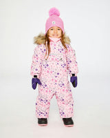 Baby One Piece Snowsuit Adapted For Car Seats Pink Mini Flower Print