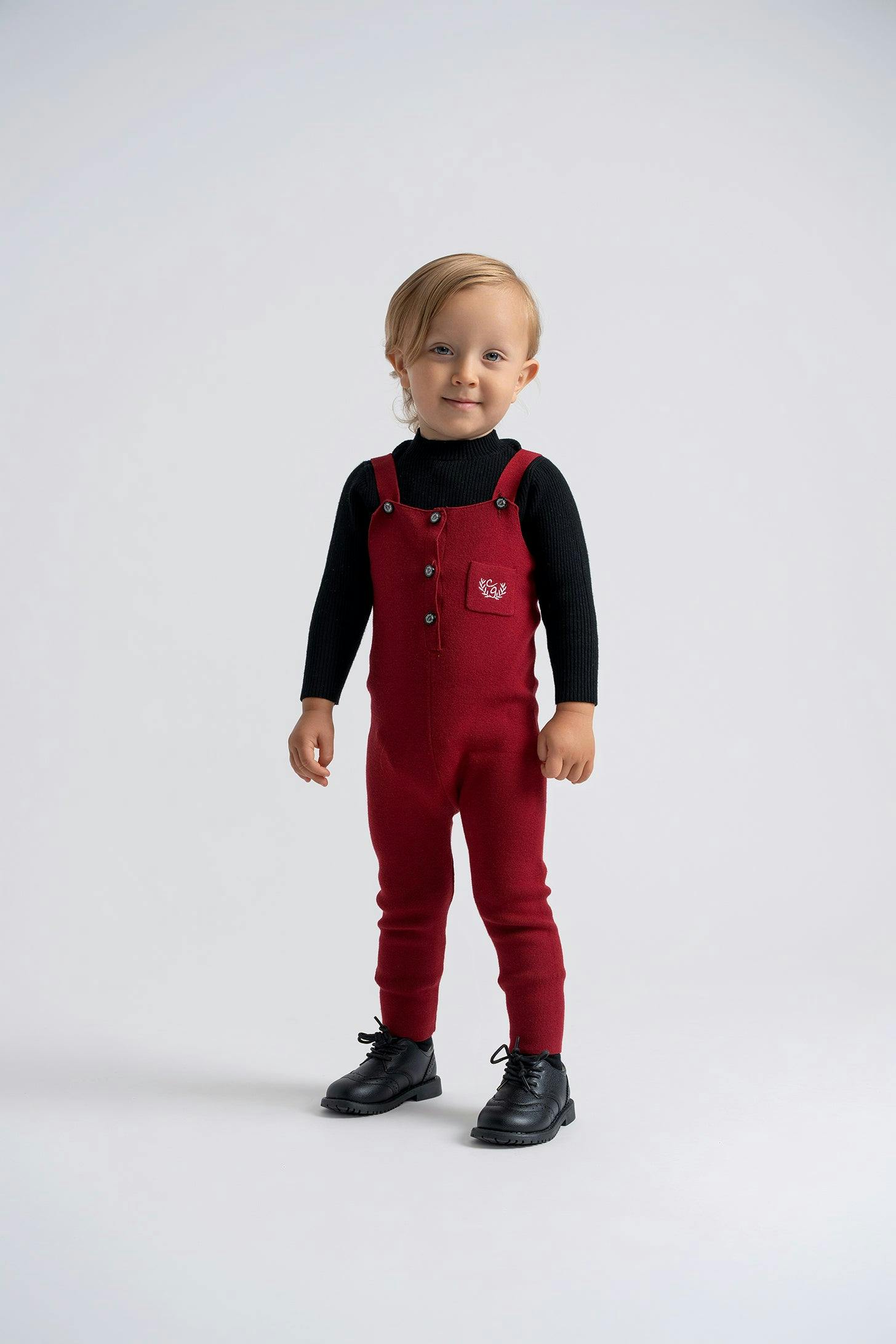 Crest Knit Embroidered Button Front Overalls