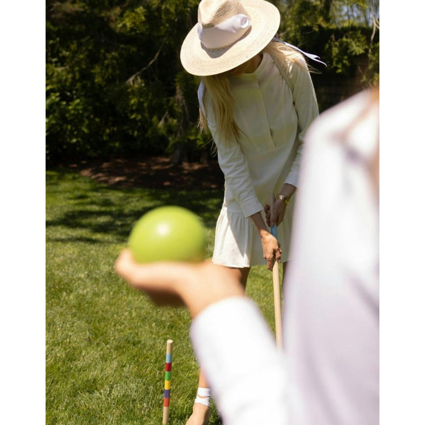 Zinnia Sun Hat - Wide & Short White Tennis & Croquet Ribbon