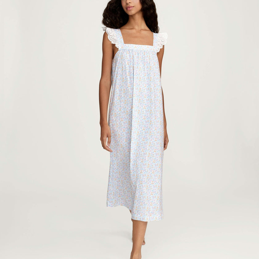 Women's Lightweight Pima Clara Nightgown in Fleur Blanche