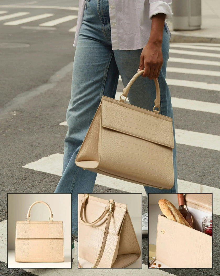 Large, Insulated, Chic Lunchbox, Cream Croc