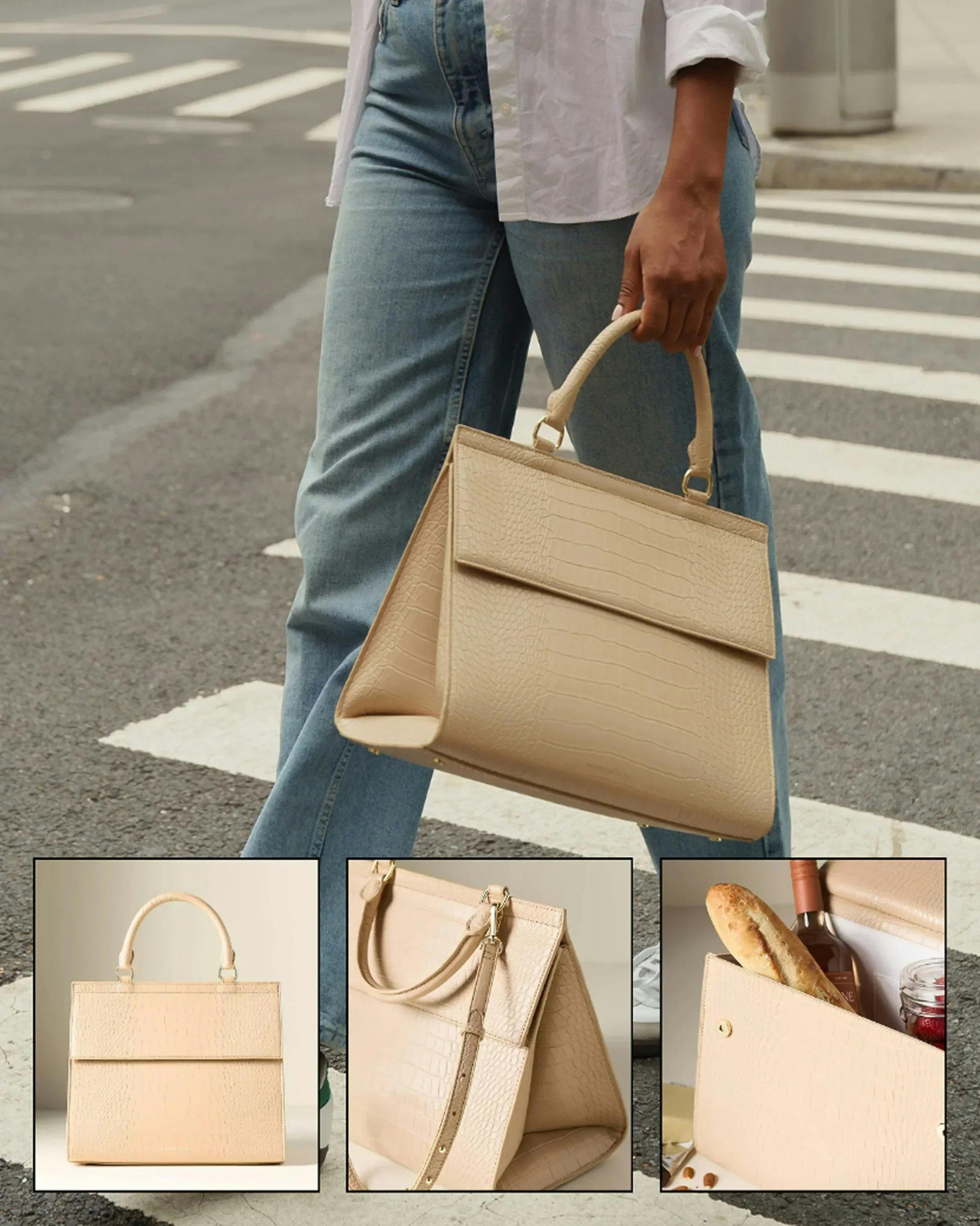 Large, Insulated, Chic Lunchbox, Cream Croc