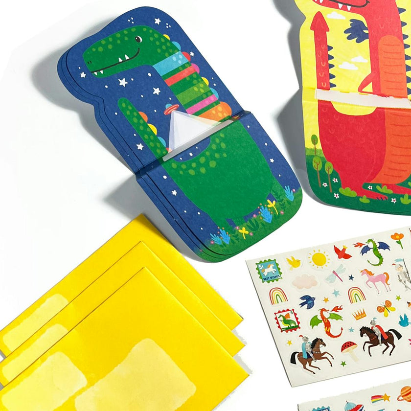 Tiny Tadas! Note Cards and Sticker Set - Dinos & Dragons - 6 Cards Envelopes