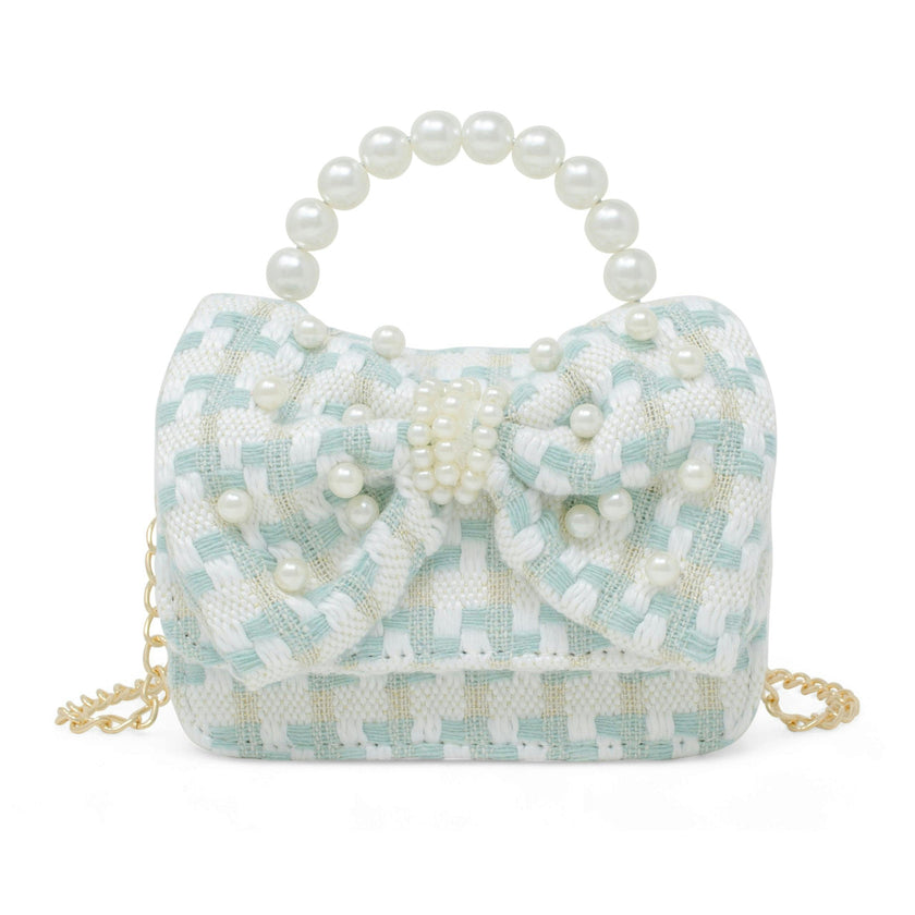 Girls Tweed Jumbo Pearl Bow Handbag