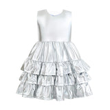 Silver Satin Ruffle Party Dress