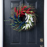 Faux Americana Astilbe Summer Front Door Wreath in Red, White & Blue on Wispy Natural Wreath Base
