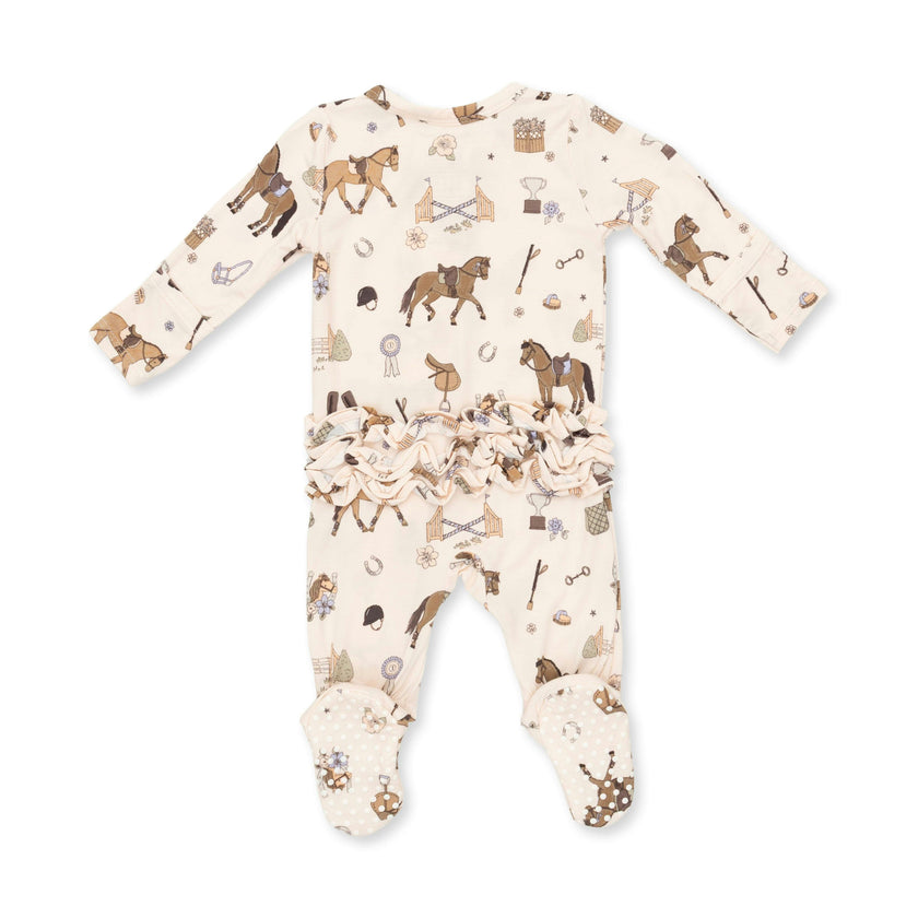 Pretty Equestrian - 2 Way Ruffle Back Zipper Footie