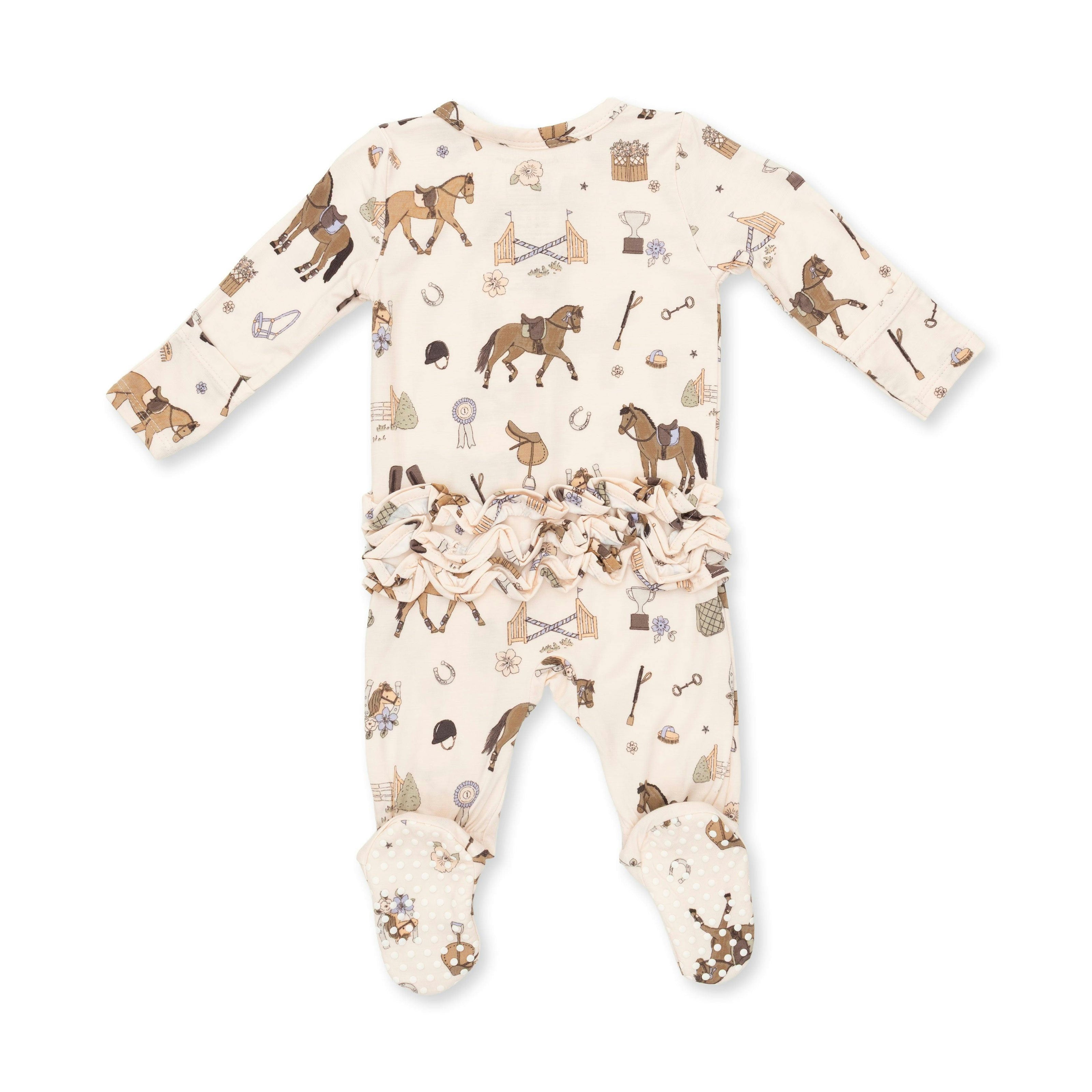 Pretty Equestrian - 2 Way Ruffle Back Zipper Footie