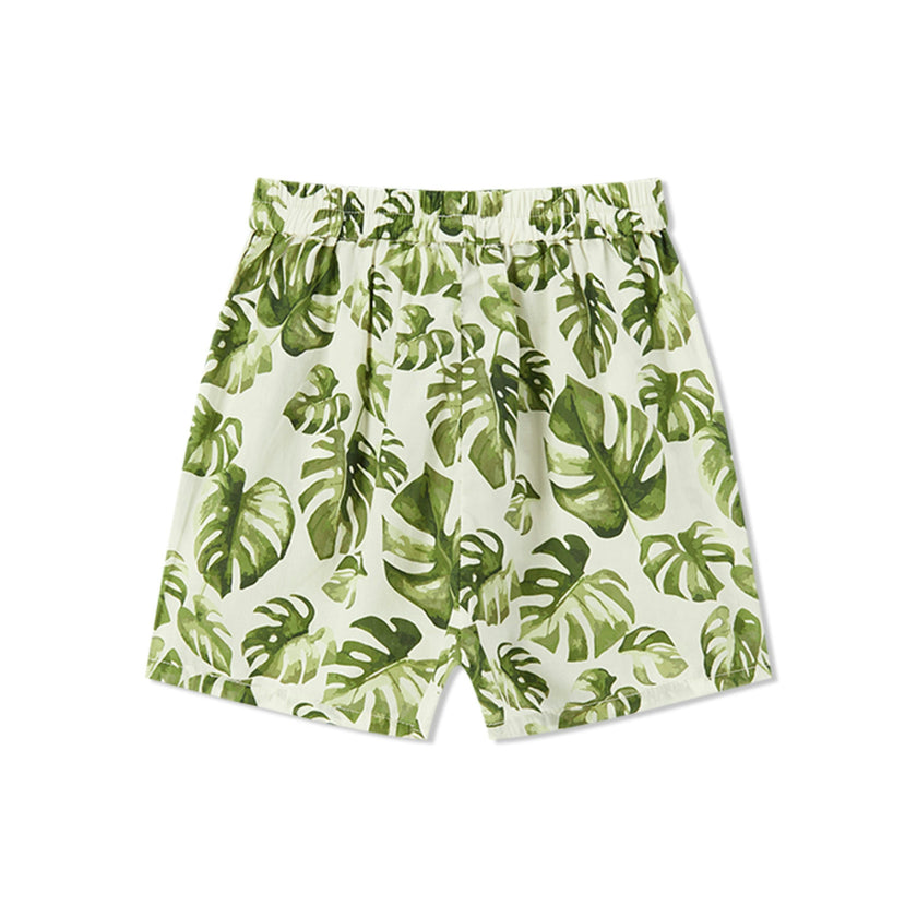 Island Leaf Collar Button-Up Shirt and Shorts Set