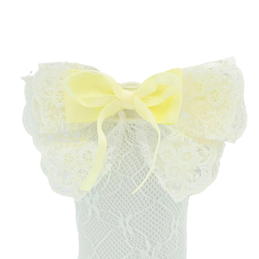 Embroidered Ribbon Bow Long Socks