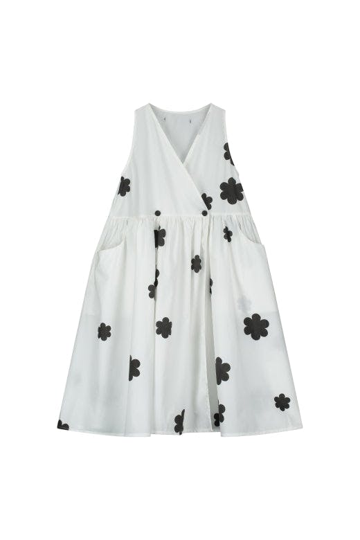 Coral Reef Apron Dress White&Black Flower Print