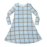 Holiday Plaid Blue Bamboo Girls' Long Sleeve Dress