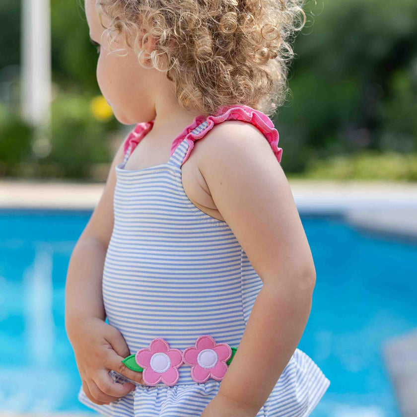 Seersucker Swimsuit With Flowers