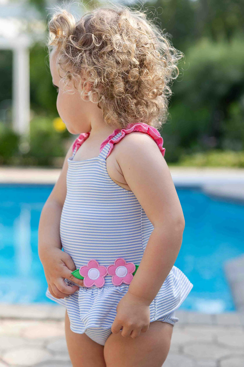 Seersucker Swimsuit With Flowers