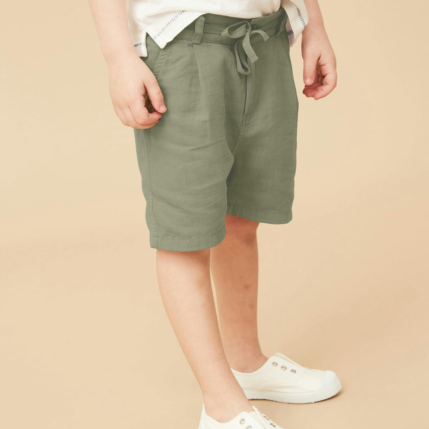 Army Green Linen Cotton Shorts