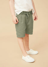 Army Green Linen Cotton Shorts