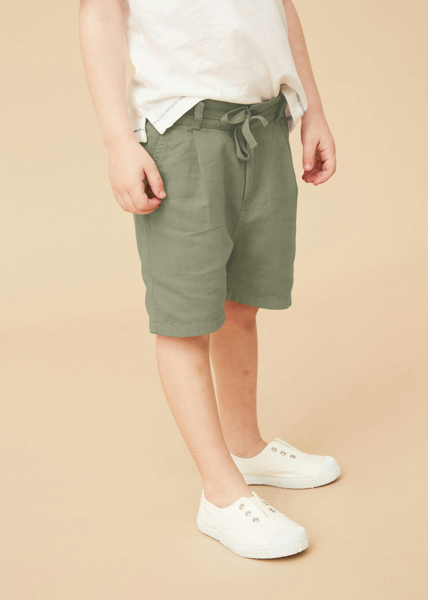 Army Green Linen Cotton Shorts