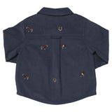 Boys Long Sleeve Jack Shirt - Navy Horse Embroidery