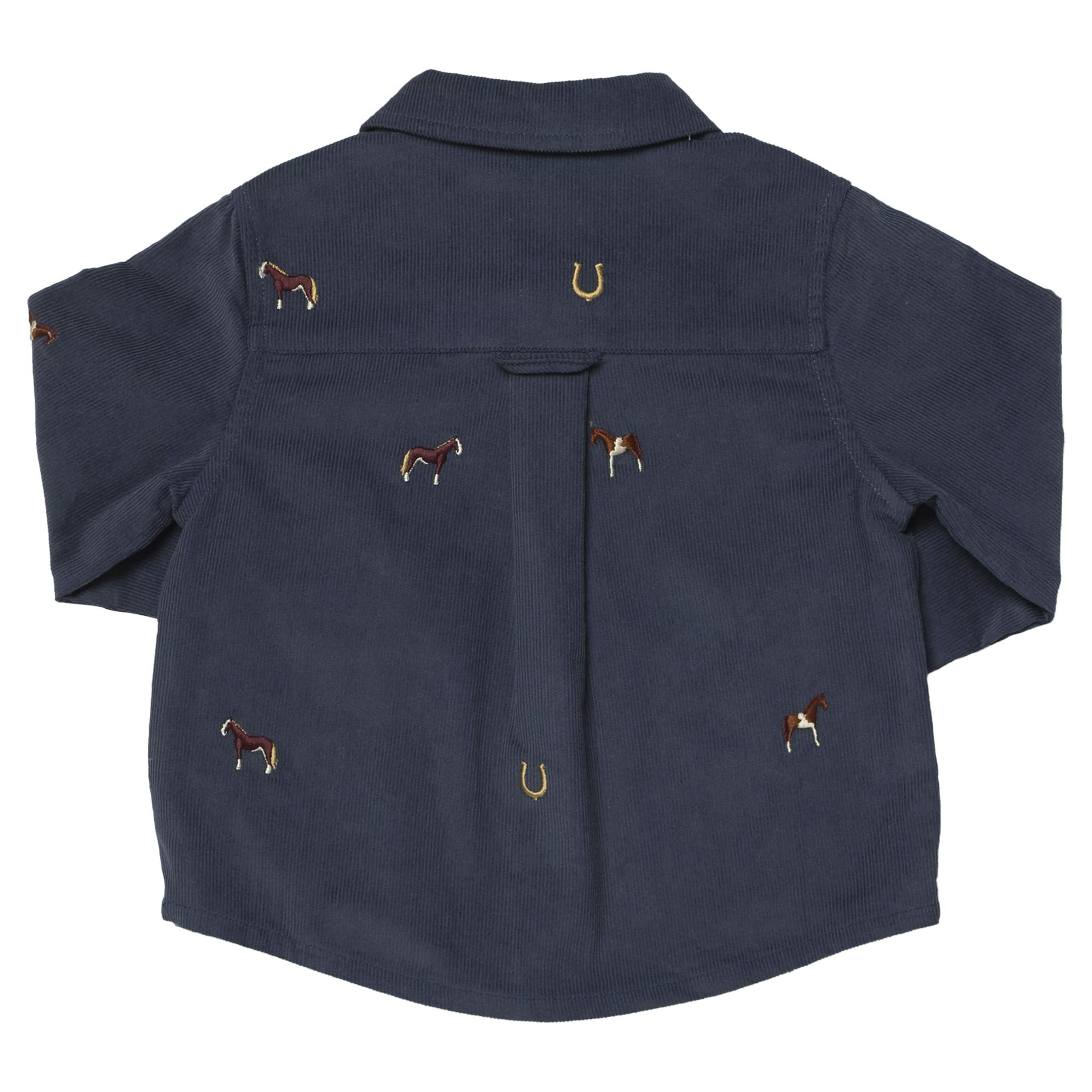 Boys Long Sleeve Jack Shirt - Navy Horse Embroidery
