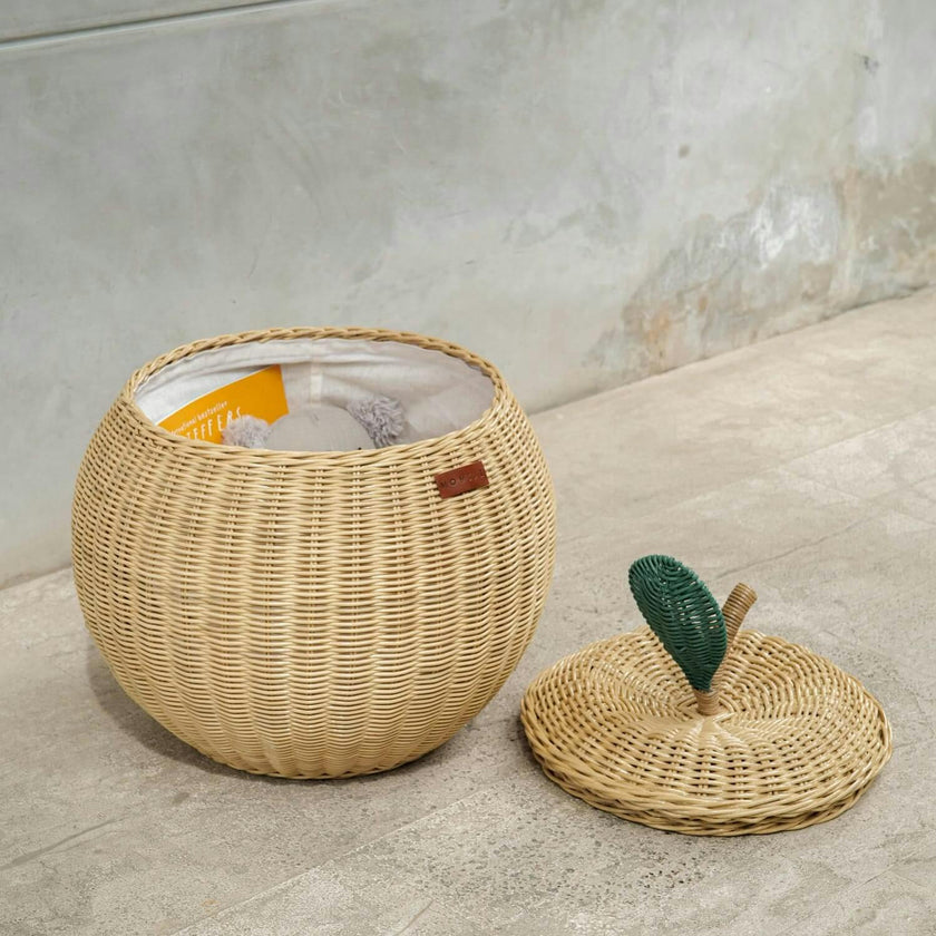 Handcrafted - Apple Storage Basket Natural (Medium) - Rattan Wicker