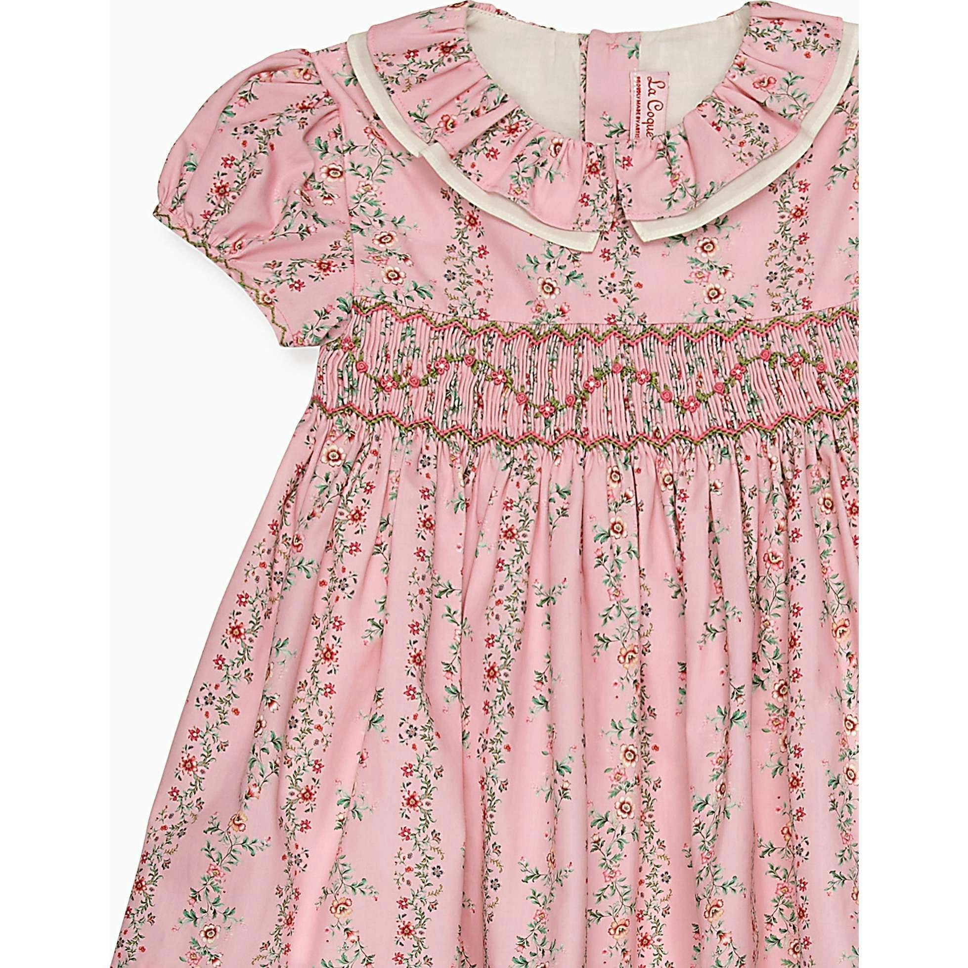 Pink Garland Floral Sara Baby Girl Hand-Smocked Set