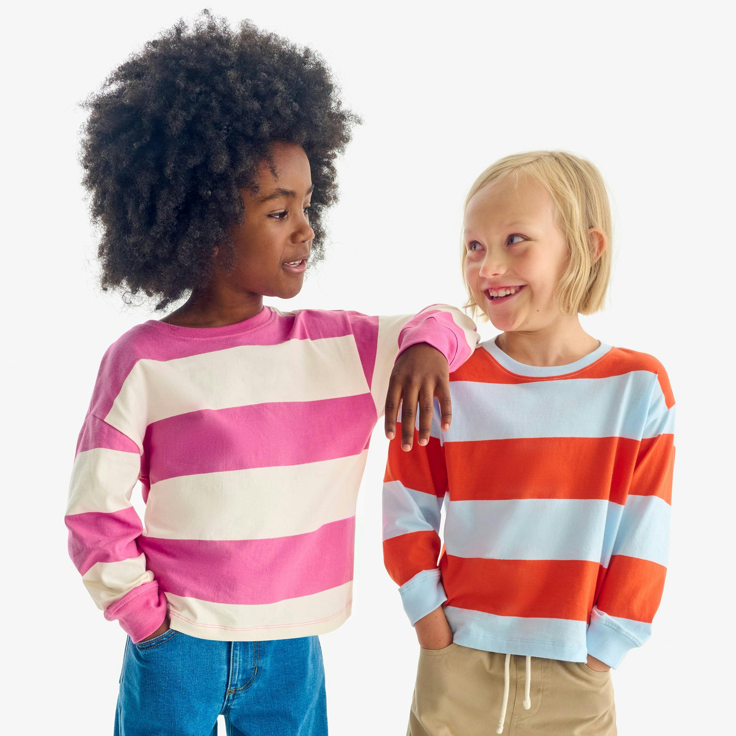 Kids long sleeve easy tee in rugby stripe