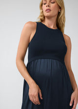 Sleeveless Mix Media Maternity Midi Dress