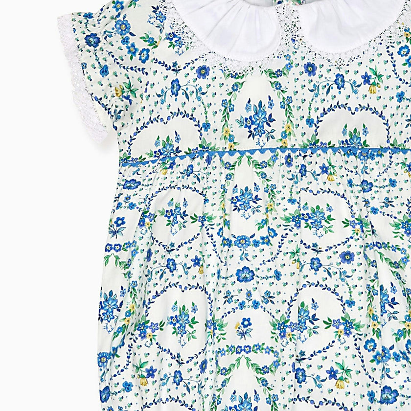 Nicky Hilton x La Coqueta Blue Bow Floral Lily-Grace Baby Girl Romper