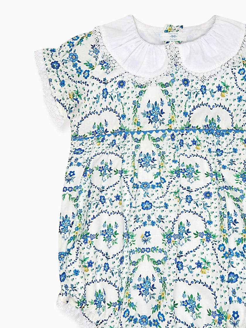 Nicky Hilton x La Coqueta Blue Bow Floral Lily-Grace Baby Girl Romper