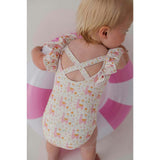 Baby Girl Ruffle Sleeve Cross Back Swimsuit