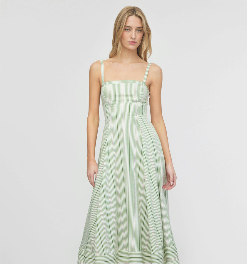 The Margot Dress - Green Jacquard Stripe