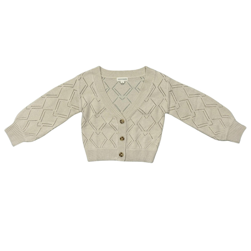 Girls Textured Sweater Cardigan in Textured Cream