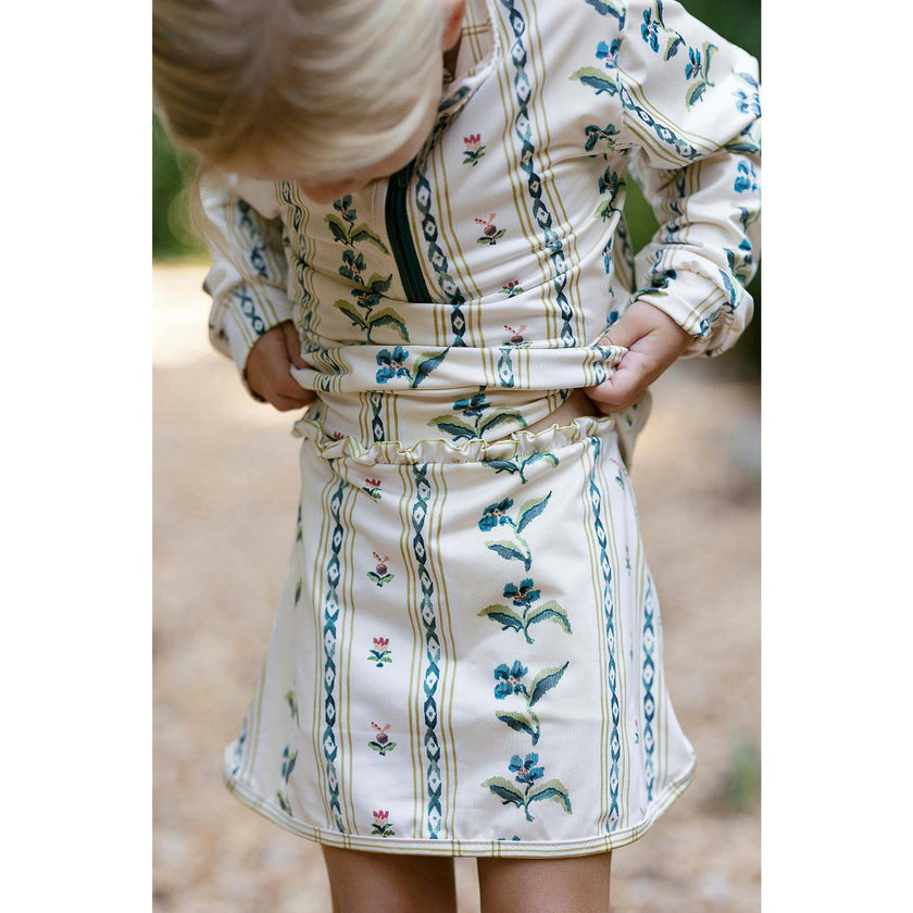 Kitt Set in French Stripe & Window Pane | Classic Athletic Skort Set with Quarter Zip Top